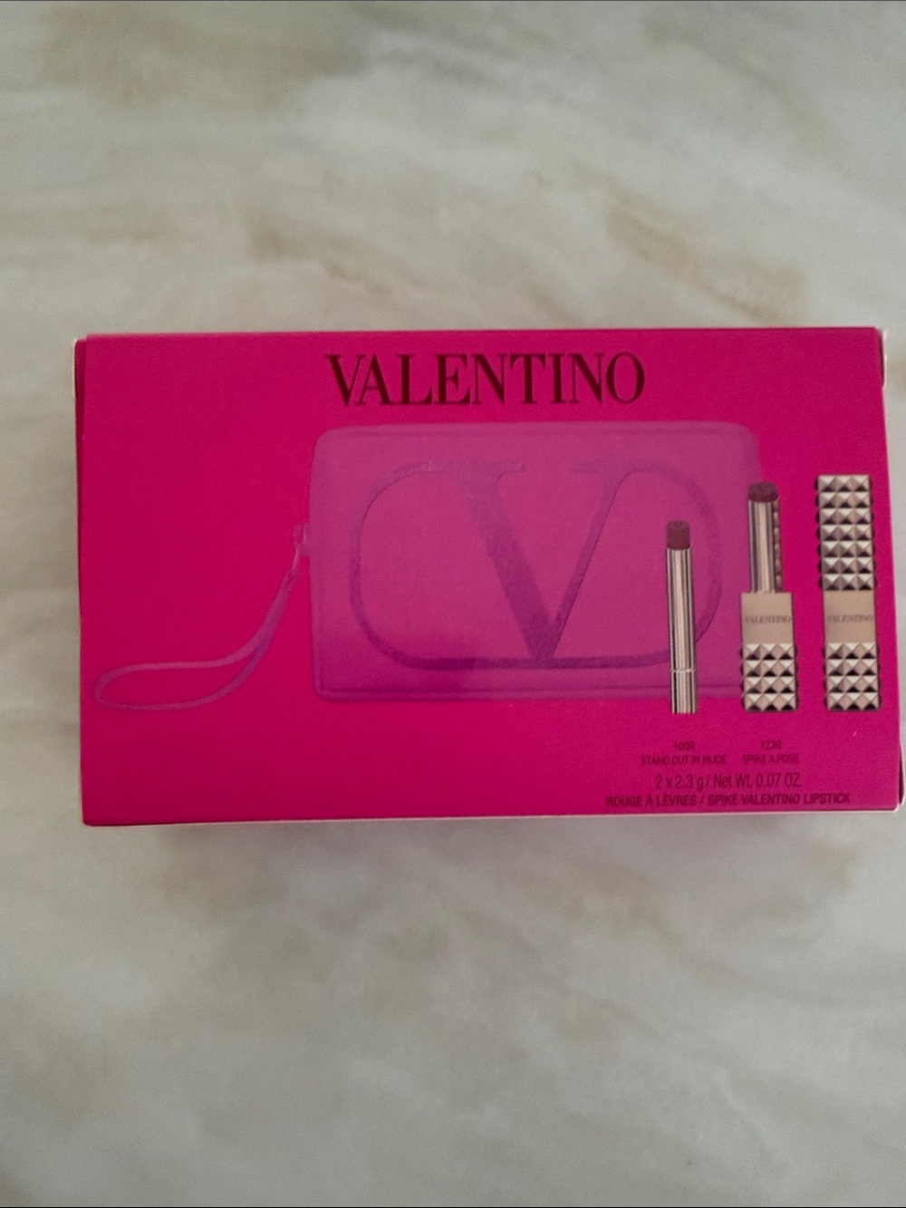 Valentino Hot Pink Makeup Pouch with Lipstick Duo